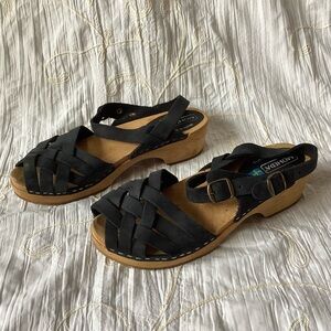 Vintage Swedish Moheda clog wooden sole sandals - size 41 or US 10/10.5